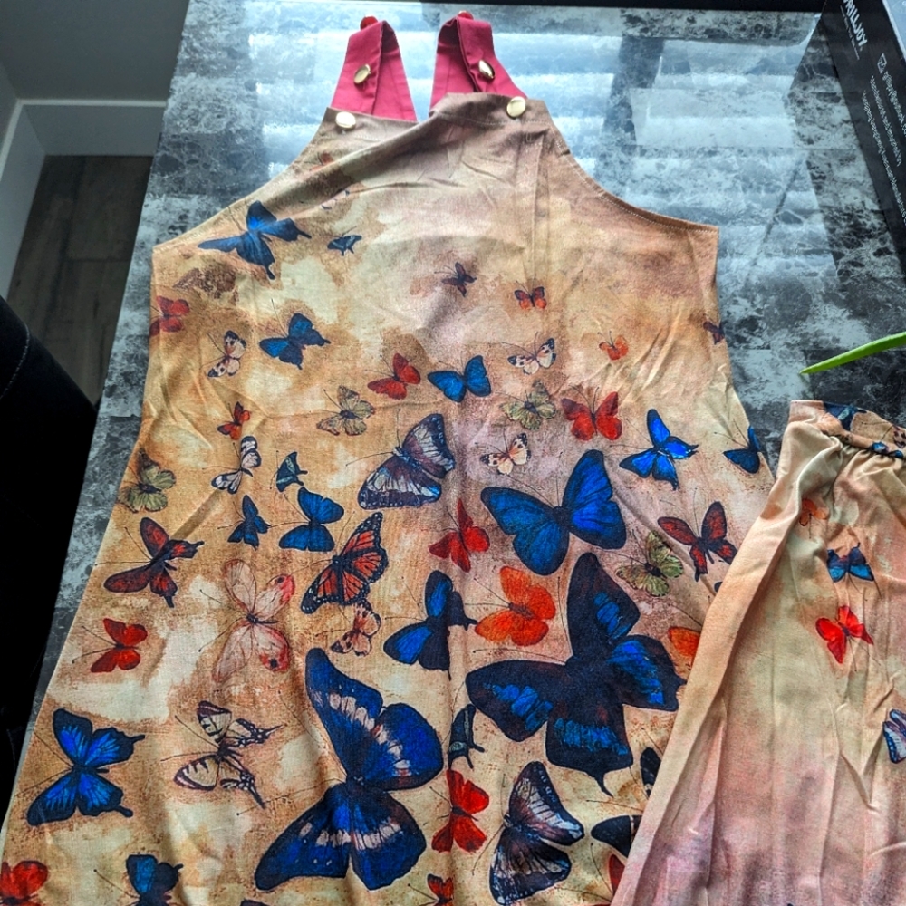 *NEW* Poly/Cotton Blend Overall Jumpsuit Size M Color Tan Butterfly
